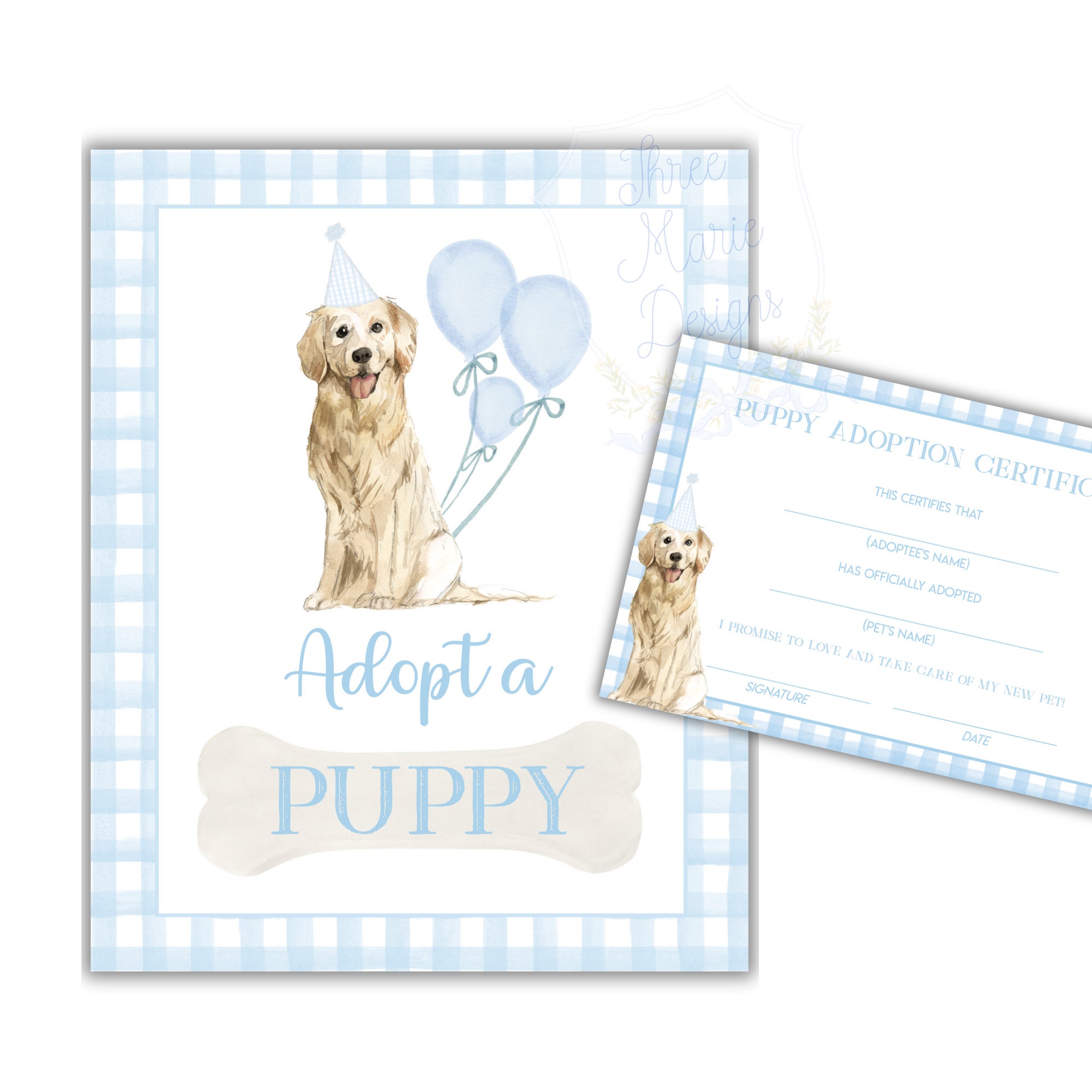Adoptiestation Golden Retriever Puppy Party | Adopteer een puppy-bordje | Afdrukbare bestanden adoptiecertificaat puppy | Directe download