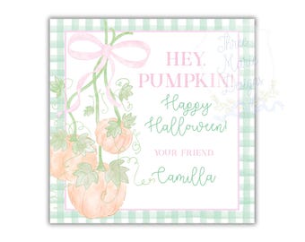 Grandmillenial Pastell Kürbis Anhänger | Hey Kürbis-Rosa-Kürbis-Klasse Leckerli-Tag | Pastell Halloween Leckermann Anhänger | Girly Halloween-Tag druckbar