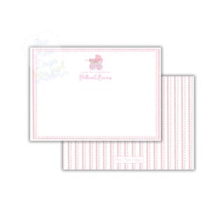 Papeterie rose pour chambre de bébé | Carte de correspondance éditable 7 x 5 | Cadeau personnalisé Southern Stationery | Notes de remerciement pour bébés filles | Poussette carrosse rose