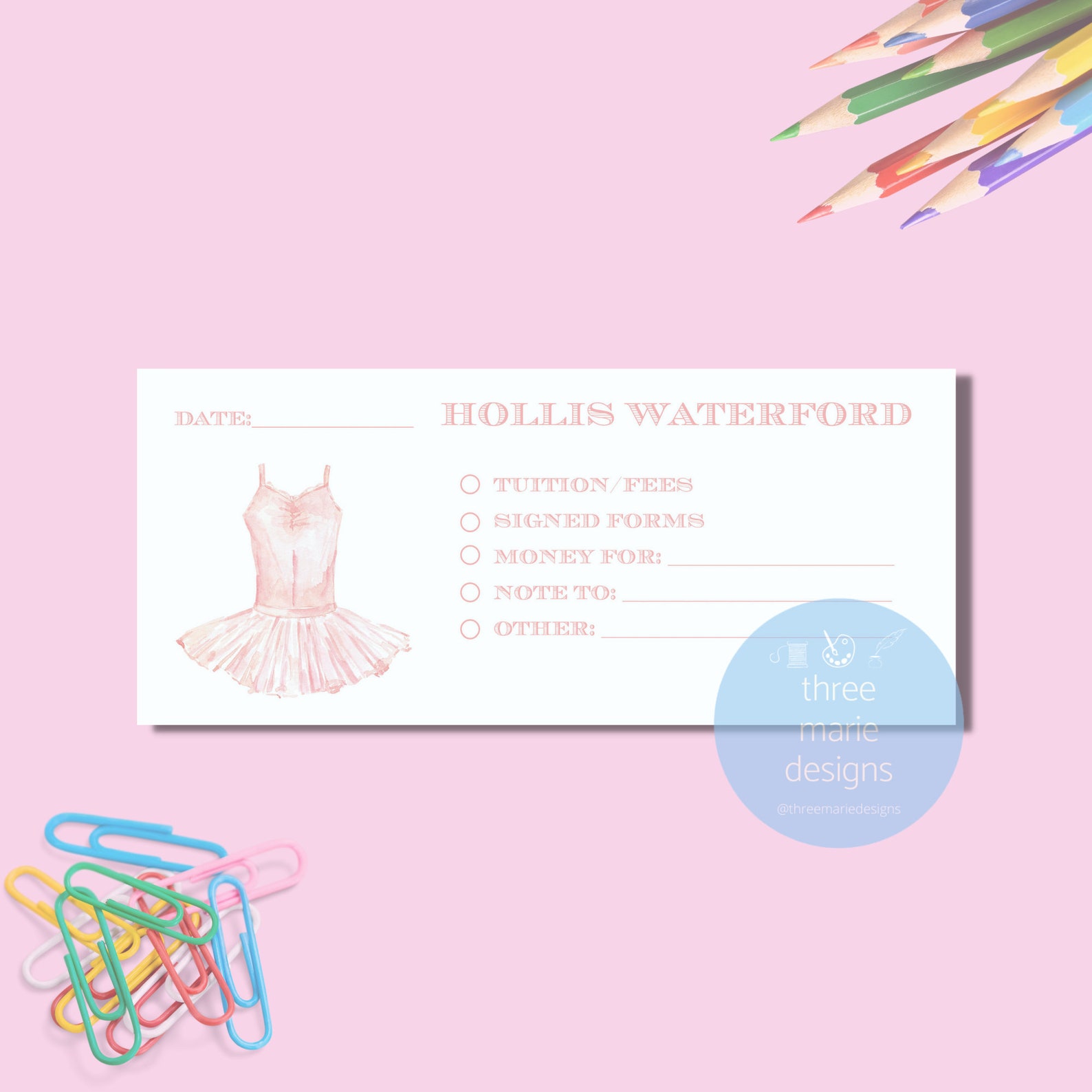 Ballet Envelope Custom Envelopes for School Lunch Money Etsy