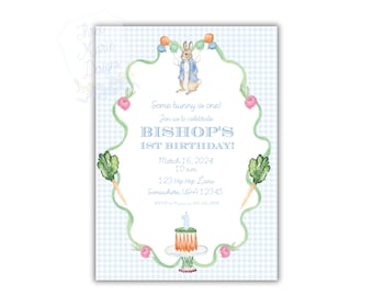 Some Bunny is ONE Invite | Blue Bunny Invitation | Easter Theme Invite | 5x7 | Self-Editable | Blue Rabbit Invite | Easter Birthday Party