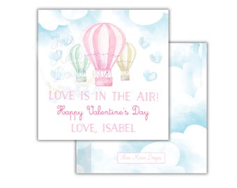 Hot Air Balloon Valentine Tag | Up up and Away Valentine | 3x3 Editable Valentine Tag | Carried Away Tag | Digital Download Cloud Valentine
