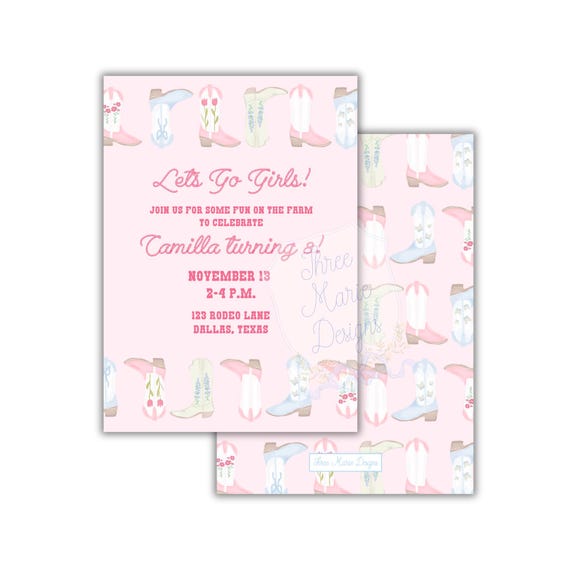 Pastel Cowgirl Boots Invitation, Boots and Bows Baby Shower, First Rodeo Invite Girly Western Birthday Instant Download, Pink Cowgirl Invite