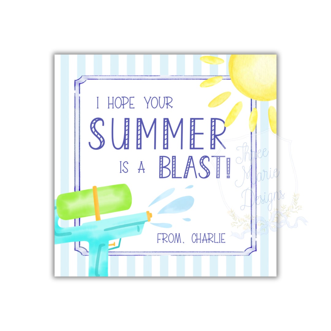 Water Gun Favor Tag Self-editable Water Gun Summer Tag Summer Class ...