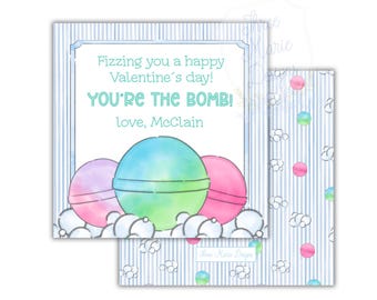Bath Bomb Valentine tag | You're the BOMB Valentine Tag | Blue Valentine's Day Tag | 3x3 Editable DIY Valentine Digital Download Printbale