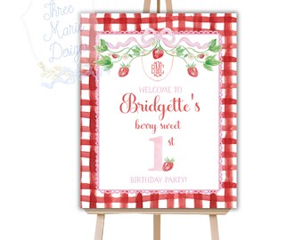Strawberry Welcome Sign | Berry Sweet Birthday Party Decor | Berry Sweet Baby Shower | Self-Edit  | Berry First Birthday Decor | Strawberry