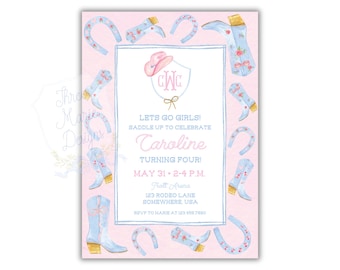 Pink Cowgirl Rodeo Birthday Invite | First Rodeo Invite, Second Rodeo Birthday Invitation | Girly Western Birthday Invite,  Cowgirl Birthday