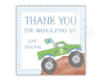 Monster Truck Party Favor Tag | Editable Monster Truck Thank You Tag | Watercolor Monster Truck | Monster Truck Bash | Monster Truck Favor