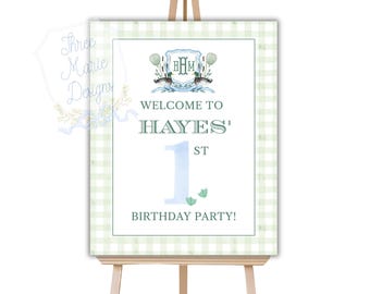 Sage Green One Lucky Duck Welcome Sign | Mallard Duck Welcome Signage | Duck Birthday Party Decor | Editable, Digital | Mallard Theme Party
