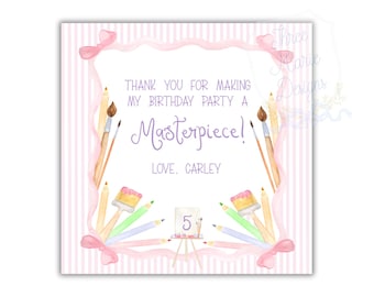 Kunst Geburtstag Gastgeschenk Anhänger | Pastel Art Party Dankeschön-Tag | Bearbeitbares Kunst-Gastgeschenk | Druckbare Kunst Themed Party Favor Tag | Kunst Danke