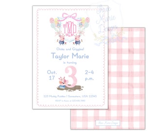 Pig Family Birthday Invite | Pig Invitation | Self-Editable | Muddy Puddles Birthday Party | Oinks and Giggles | Pig Birthday Party Invite