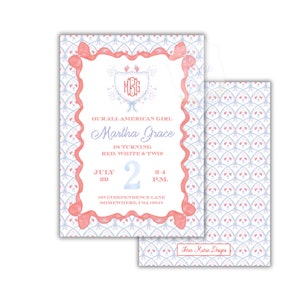 Girly Patriotic Birthday Invitation | All American Girl | Red White & Two Invite | Grandmillenial Invite | Self-Edit | Red White and Blue image 3
