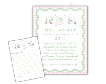 "Pinkes Golf Time Capsule Schild und Grußkarten | Bearbeitbar | Aquarell Preppy Golf Zeitkapsel |  Par TEE Beschilderung | Aquarell Golf Party Dekor