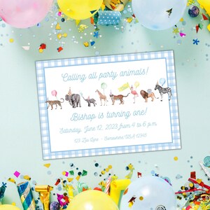 Party Animals Invitation | TWO Wild Invite | Wild ONE Invite | Pink Party Animals Invite | Blue Party Animals | Zoo Theme Invite image 5
