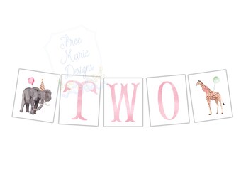 Party Animals Birthday Banner, Party Animals High Chair Banner Pink, Pink Party Animals Decor, TWO Wild Birthday Banner. TWO Banner