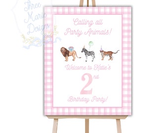 Partytiere Willkommensschild | ZWEI Wildes Willkommensschild | Wild ONE Zeichen | Für alle Partylöwen | Pink Partytiere | Zoo Thema Geburtstag