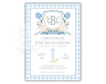 Watercolor Silly Goose Duck Invite | Editable One Silly Goose Blue Invitation | Boys Duck Birthday Invite | Editable Invite | Silly Goose
