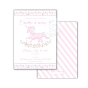 Editable Magical Unicorn Birthday Invite | Pastel Pink Unicorn Invitation | A Magical Day is on the Way! Unicorn Invitation Pink and Purple image 1