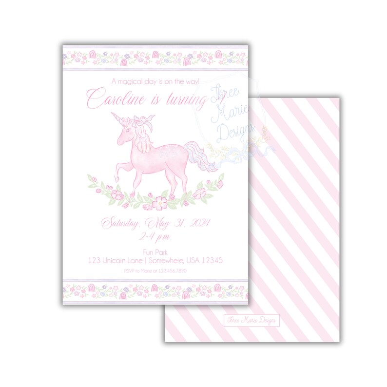 Editable Magical Unicorn Birthday Invite | Pastel Pink Unicorn Invitation | A Magical Day is on the Way! Unicorn Invitation Pink and Purple image 1