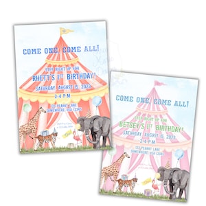 Circus Birthday Invitation | Party Animals Circus Invite | Self-Editable | Come ONE, Come All Birthday Invite | Pastel Circus Invite