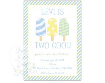 Popsicle Birthday Invitation | Self-Editable | TWO COOL Popsicle Invite | Ice Cream and Popsicle Birthday Party Invite Pop on over popsicle