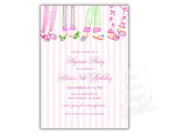 Pink Pajama Party Invite | Editable Pajamas Invitation | Pink and Purple Birthday Invite | PJ Party Digital Download | Sleepover Birthday