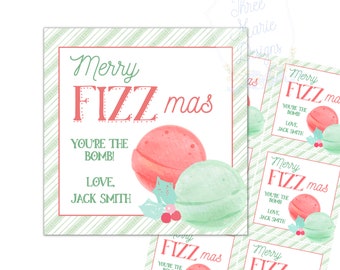 Bath Bomb Christmas Gift Tag | Christmas Class Treat Tag  | Self-Editable | Merry Fizzmas Tag | You're the Bomb | Custom Christmas Gift Tag