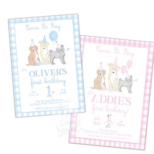 Puppy Birthday Pawty Invitation | Come Sit Stay Invite | Puppy Party Invite | Blue Puppy | Self-Editable | Pink Puppy | Puppy Dog Party
