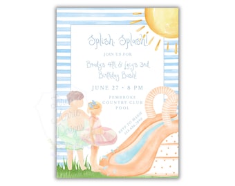 Joint Swim Party | Splash Bash Summer Birthday Invitation | Editable Water Slide Invite | Pool Party Invite | Summer Birthday Party Invite