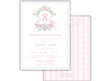 Schwanenprinzessin Geburtstagseinladung, selbstbearbeitbar, Schwanenthema Babypartyeinladung, Monogramm Schwanenkamm, Eine kleine Schwanenprinzessin ist auf dem Weg