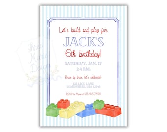 Bricks Birthday Invite | Editable 5x7 Birthday Invite | Let's Build and Play Brick By Brick Invite | Boyish Birthday Theme | Brick Theme