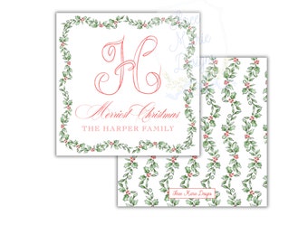 Holly Monogram Christmas Gift Tag | Editable | Red and Green Holly Berries Christmas Tag| Printable Christmas Gift Tag | Holly Monogram