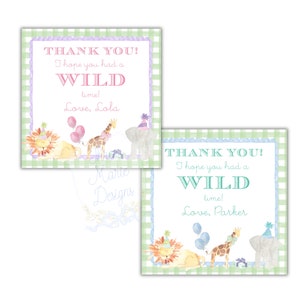 Watercolor Party Animals Favor Tags | Party Animals Birthday Party Decor | Self-Editable | 3x3 In. | TWO Wild | Wild One | Zoo theme Tag