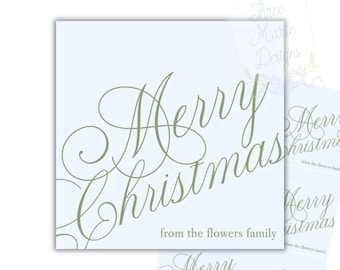 Blue and Green Christmas Gift Tag | Calligraphy Christmas Favor Tag | Editable Family Christmas Present Tag | Digital Download Holiday Card
