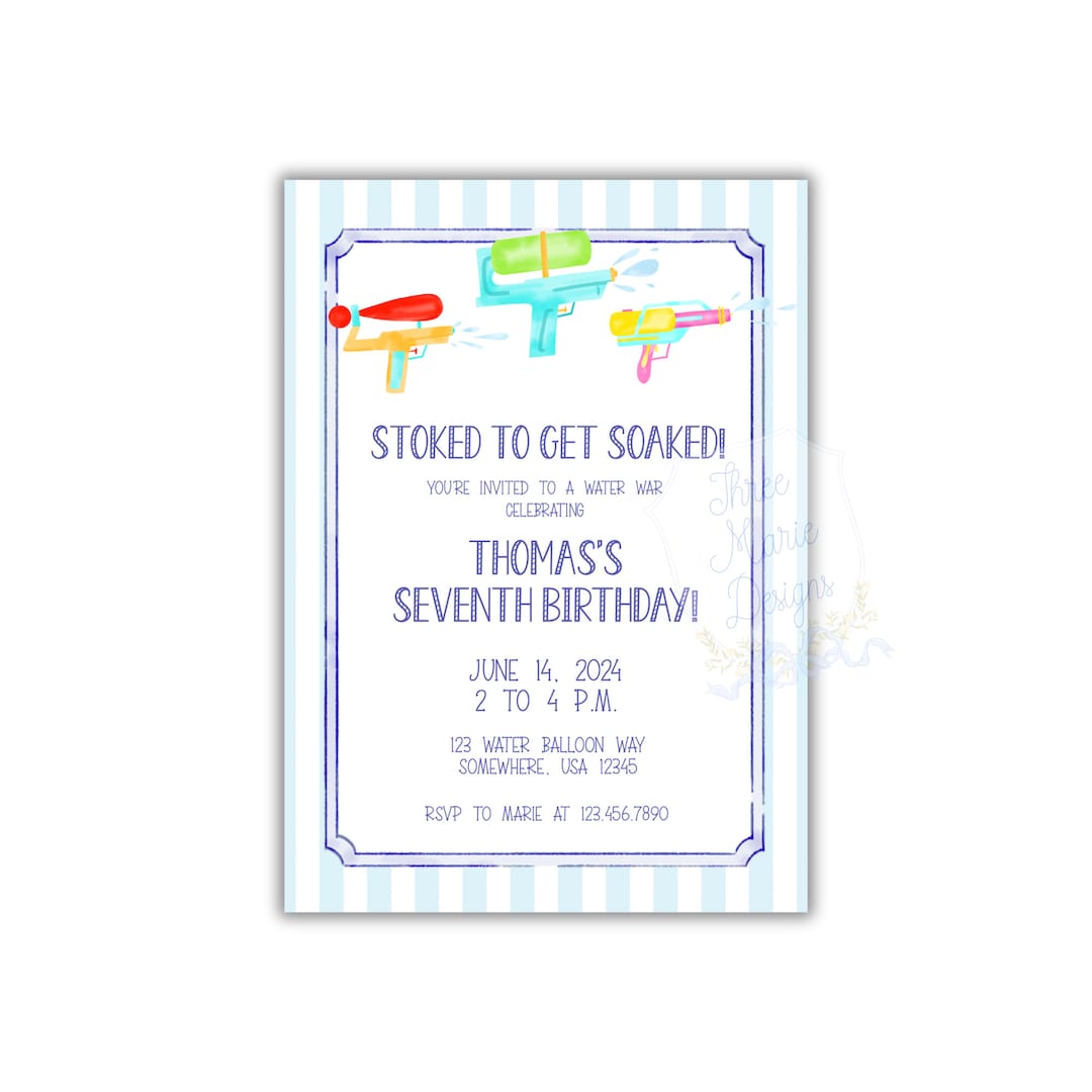 Water Gun Birthday Invite | Self-editable | Water War Party Invitation ...