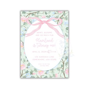 Bloemenuitnodiging chinoiserie | Bogen en bloemen | Uitnodiging met bloemenpatroon | Bloemenuitnodiging Grandmillennial | Gebloemde babyshoweruitnodiging | Bloemen afbeelding 5