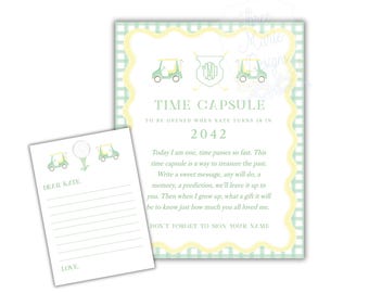 Green Golf Time Capsule Sign and Note Cards | Editable Watercolor Preppy Golf Time Capsule |  Par TEE Signage | Watercolor Golf Party Decor
