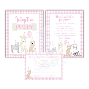 Puppy Party Adoption Station Signage | Pink Adopt a Puppy Signage | Editable Puppy Adoption Printable Files | Puppy Party Favor Signage