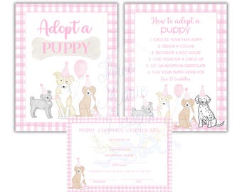 Puppy Party Adoption Station Signage | Pink Adopt a Puppy Signage | Editable Puppy Adoption Printable Files | Puppy Party Favor Signage