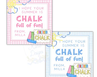 Kreide Geschenkanhänger | Selbst-Bearbeitbar | Kreide-Sommer-Tag | Sommerklasse Geschenk | Aquarell Kreide Anhänger | Sidewalk Chalk Party Favor Anhänger