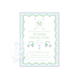 Preppy golfverjaardagsuitnodiging | Zelfbewerkbaar | T-shirt-uitnodiging | FORE-uitnodiging | Aquarel golfuitnodiging | Uitnodiging golfverjaardagsfeestje afbeelding 3
