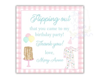 Pink Pancakes and Pajamas Party Favor Tag | Editable Thank you Tag | Pancakes and Pajamas Favor | Pink Balloon Pajamas | Pancake Brunch Tag