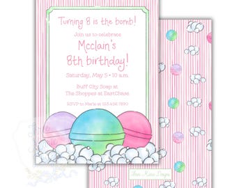 Bath Bomb Birthday Invite | Pink Bath Bomb Making Party Invitation | 5x7 Editable Digital Download Printable Invite | DIY Bath Bomb Invite