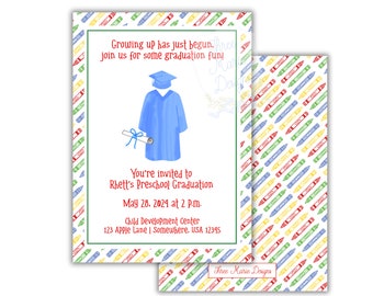 Kinder-Abschluss-Einladung, Kindergarten-Abschluss-Einladung, Vorschul-Abschluss-Einladung, Kindergarten-Abschluss, bearbeitbar, Grundfarben