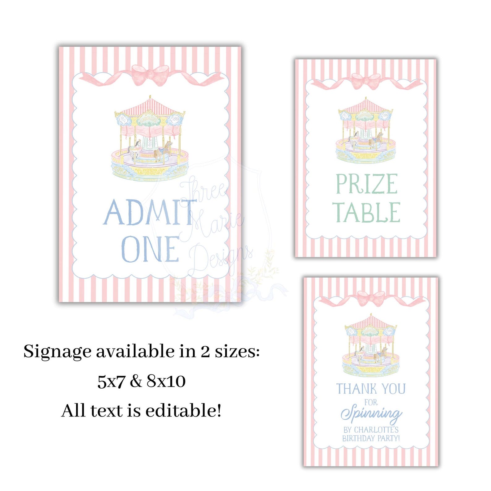 Editable Carousel Table Signage | Watercolor Table Signs | Merry Go ...