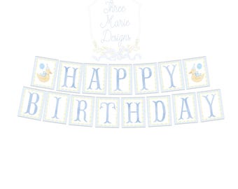 Striscione di buon compleanno con anatra gialla stampabile / Decorazione per feste con anatra fortunata / Striscione di compleanno con anatra / Decorazione di compleanno / Striscione di compleanno con anatra