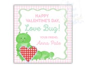 Pink Love Bug Valentine | 3x3 Editable DIY Valentine Card | Caterpillar Valentine Tag | Bug Theme Valentine | Class Valentine Printable