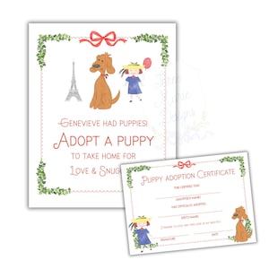 French Girl in Paris Adoption Signage | Genevieve Puppy Madeline Party Signage  | Editable Digital Download Printable | Oui Oui I'm Three
