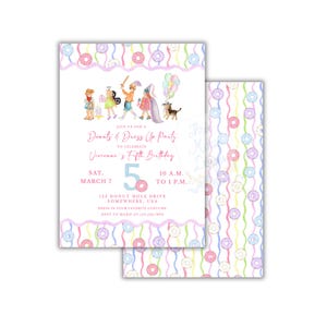 Donuts and Dress-Up Birthday Costume Party Invite, Dress-Up Birthday Invitation, Costume Birthday Invite, Costumes Donut Theme Invitation image 1