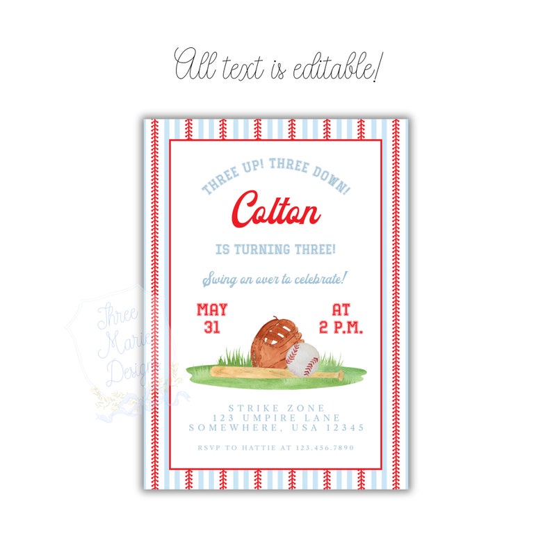 Editable Baseball Birthday Invite | Baseball Invitation | Rookie of the year Invite | Three Up Three Down Invite | Baseball Theme Birthday image 2